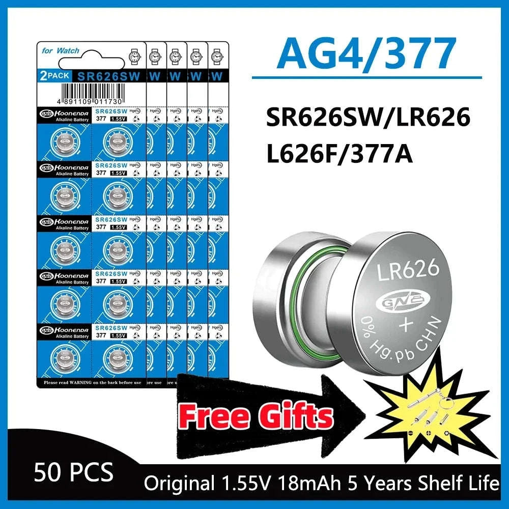 AG4 LR626 377 Button Cell Batteries 1.55V for Watches Toys (50/100PCS)-50PCS AG4 (GF) KN / United States