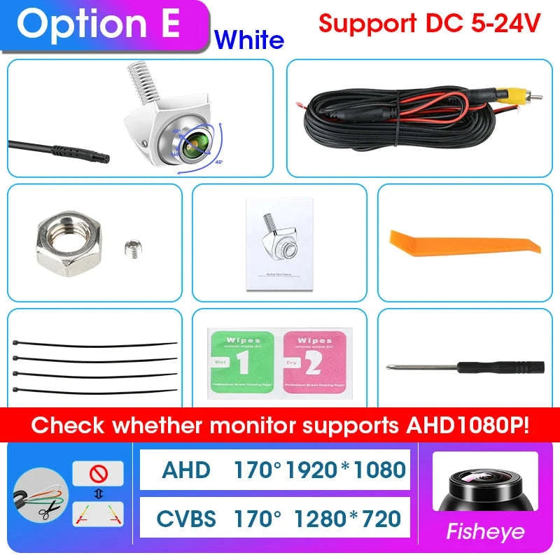 AHD 1080P CVBS Car Rear View Camera 170° Night Vision IP68 Waterproof-D-AHD 720P-White