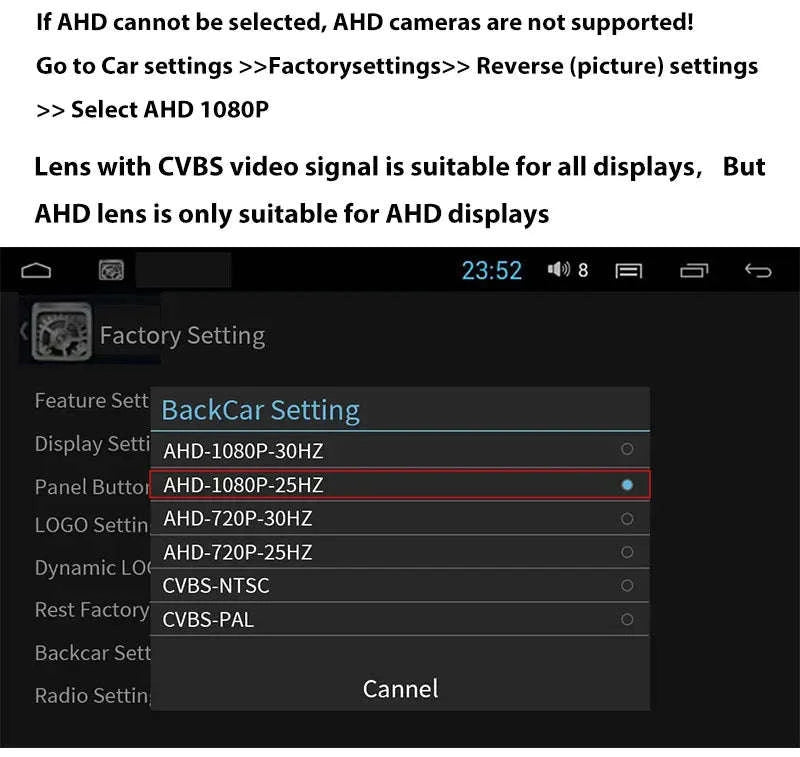 AHD CVBS HD Fisheye Reversing Camera IP67 Night Vision 170° 6m Cable-015-720P-1080P