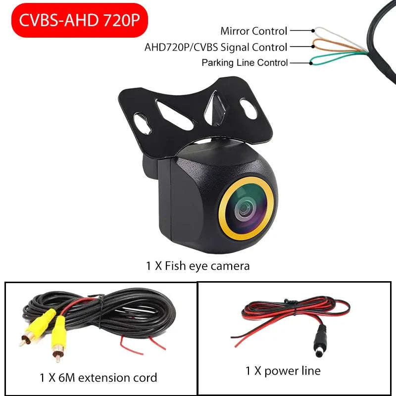 AHD CVBS HD Fisheye Reversing Camera IP67 Night Vision 170° 6m Cable-015-720P-1080P