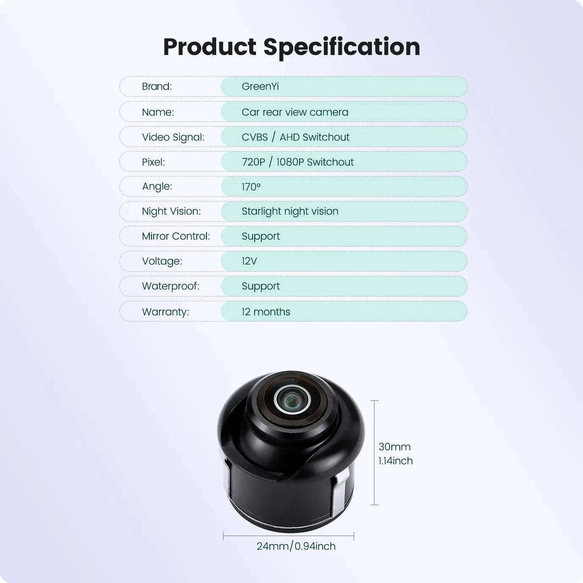AHD1080P Car Rear View Camera with 170° Fisheye Lens-AHD720P / Black