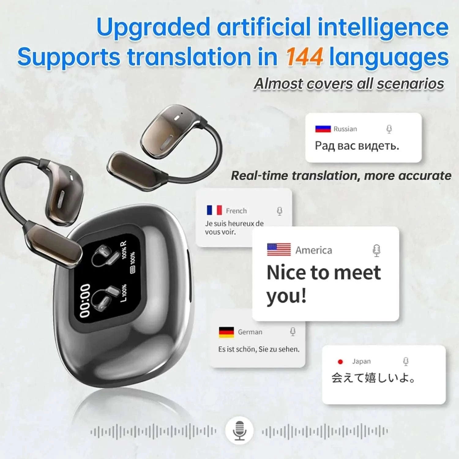 AI Language Translation Earbuds for Real-Time Conversations-Blue