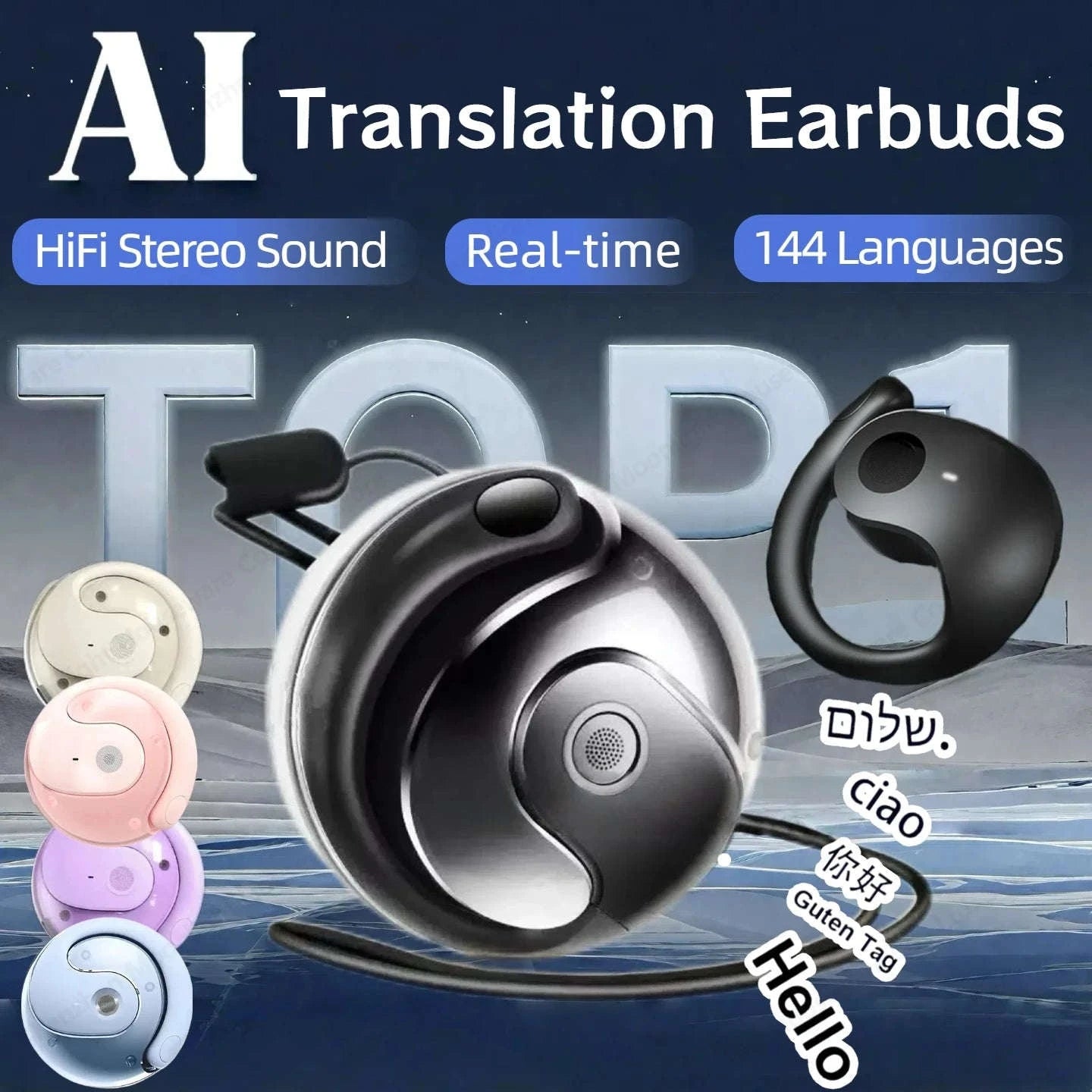 AI Real‑Time Language Translation Earphones-Purple