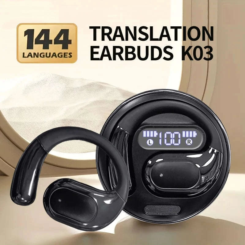 AI Real-Time Translation Earbuds with 100+ Languages & LED Display-White Silver / United States