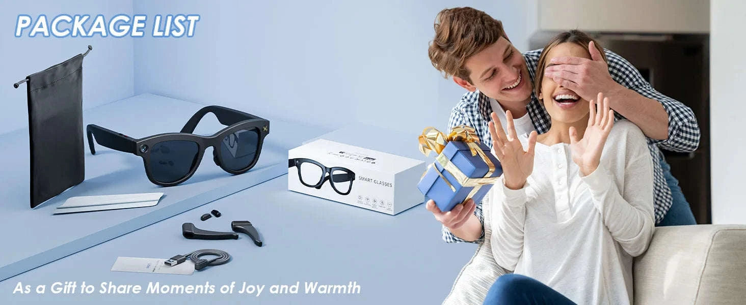 AI Smart Glasses with 8MP Camera, Translator & Open-Ear Audio-Black / United States