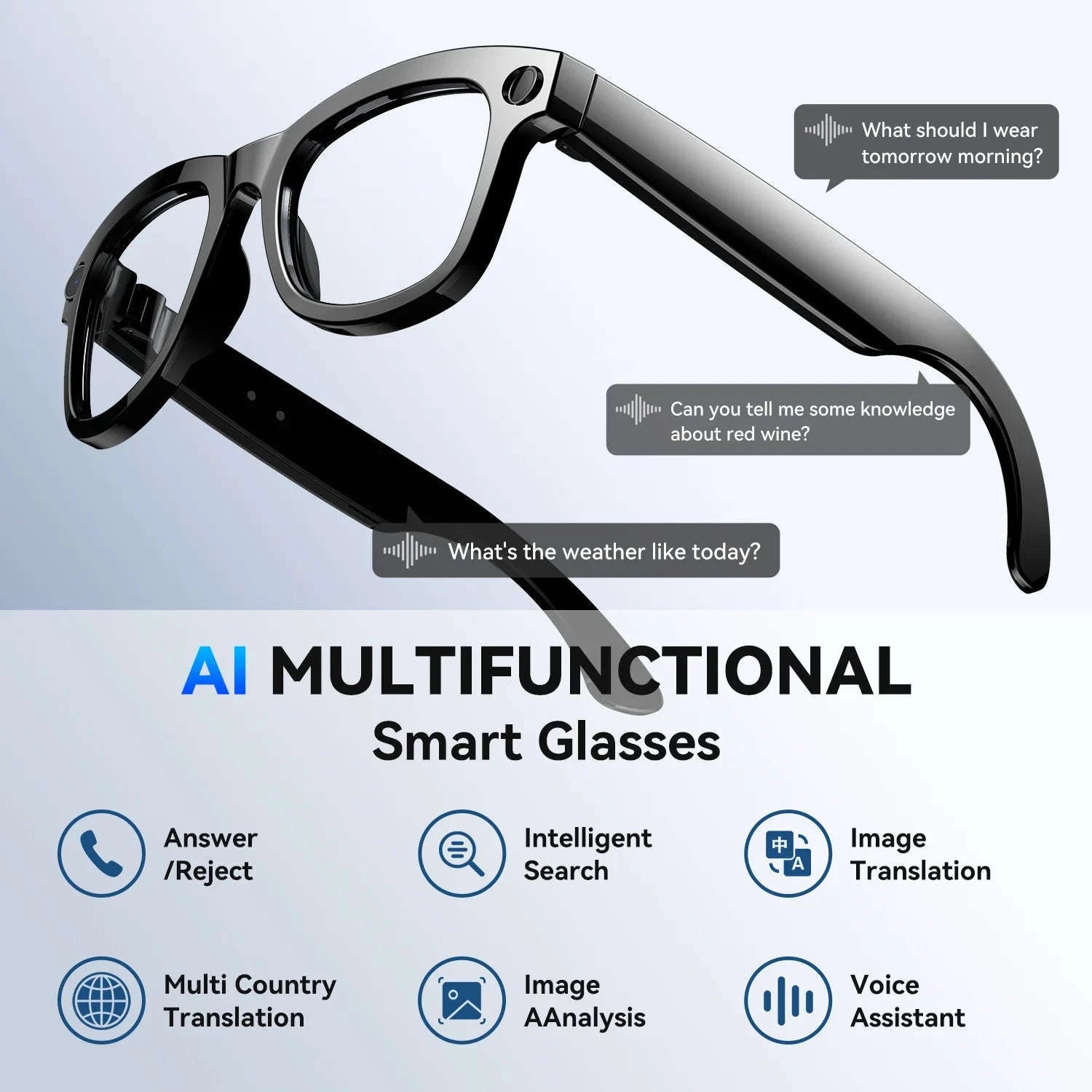 AI Smart Glasses with 8MP Camera, Translator & Open-Ear Audio-Black / United States