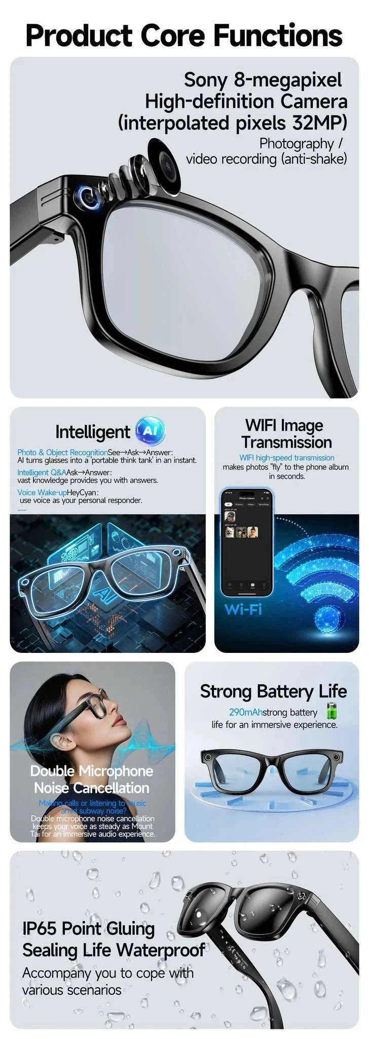 AI Smart Glasses with Camera, Calls, Music & Translation-Red coating