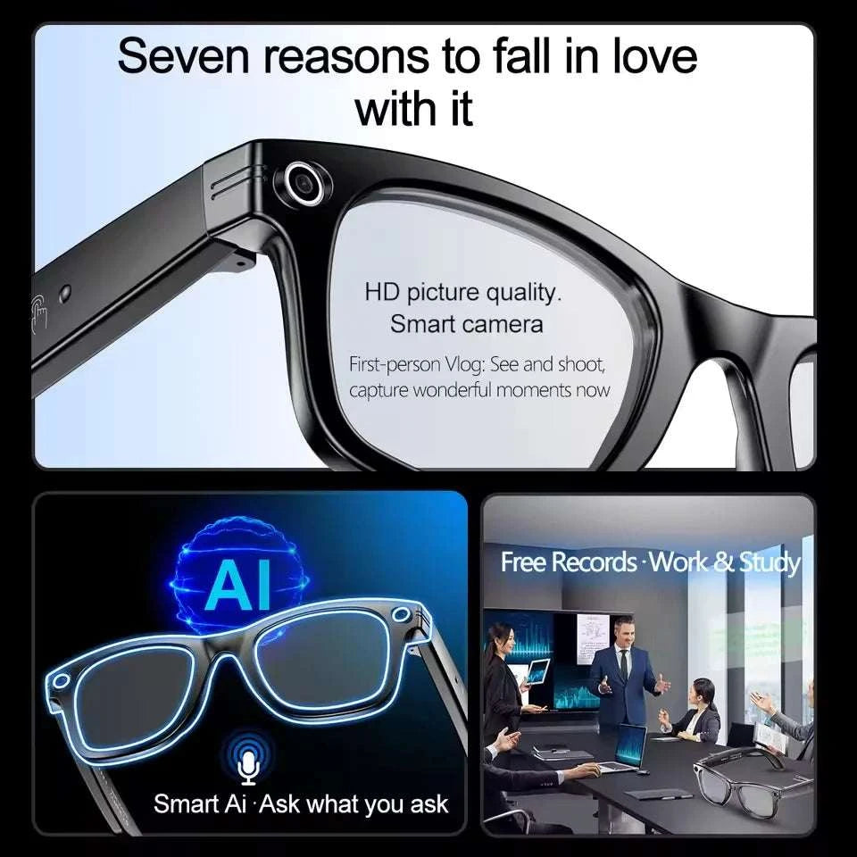 AI Smart Glasses with Camera, Calls, Music & Translation-Red coating