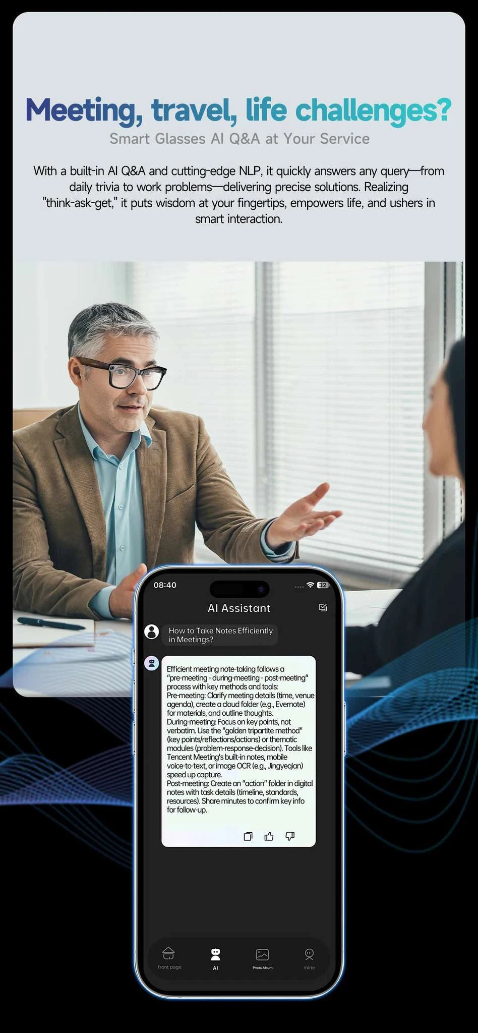 AI Smart Glasses with Camera, Calls, Music & Translation-Red coating
