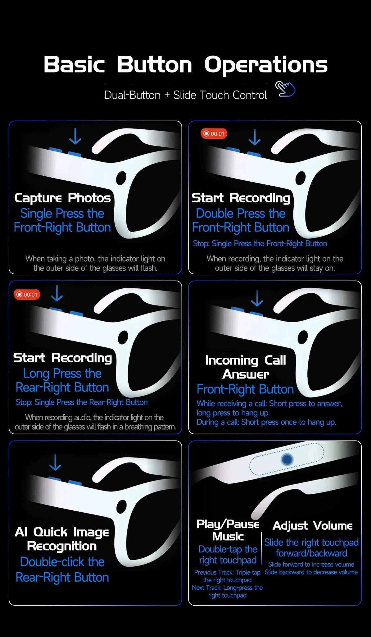 AI Smart Glasses with Camera, Calls, Translation & Audio-Change color