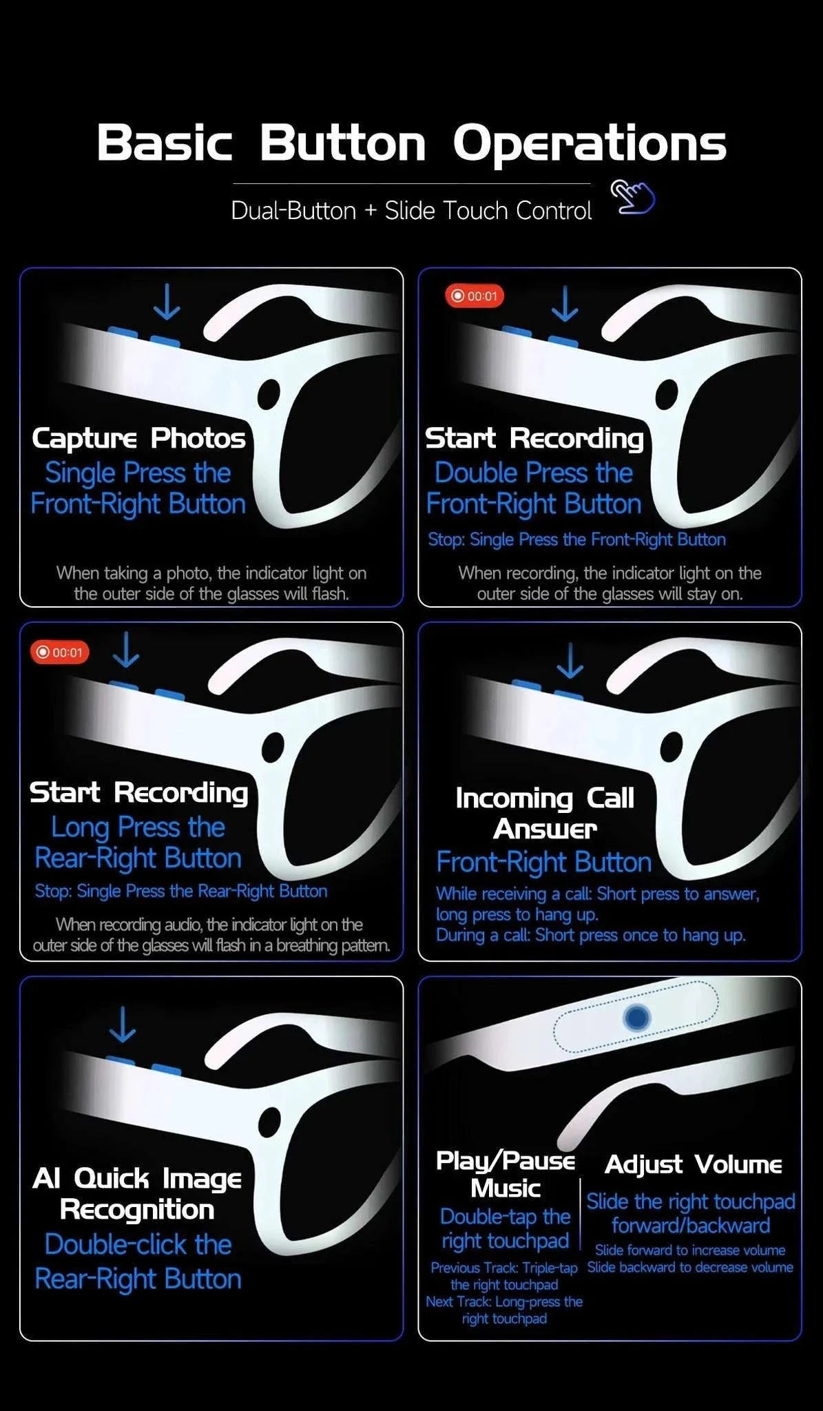 AI Smart Glasses with Camera, Calls, Translation & Audio-Change color