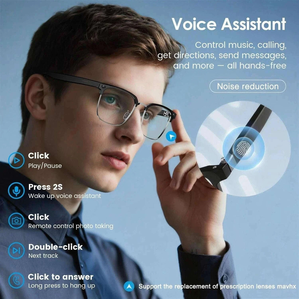 AI Smart Glasses with Camera, Calls, Translation & Audio-Change color