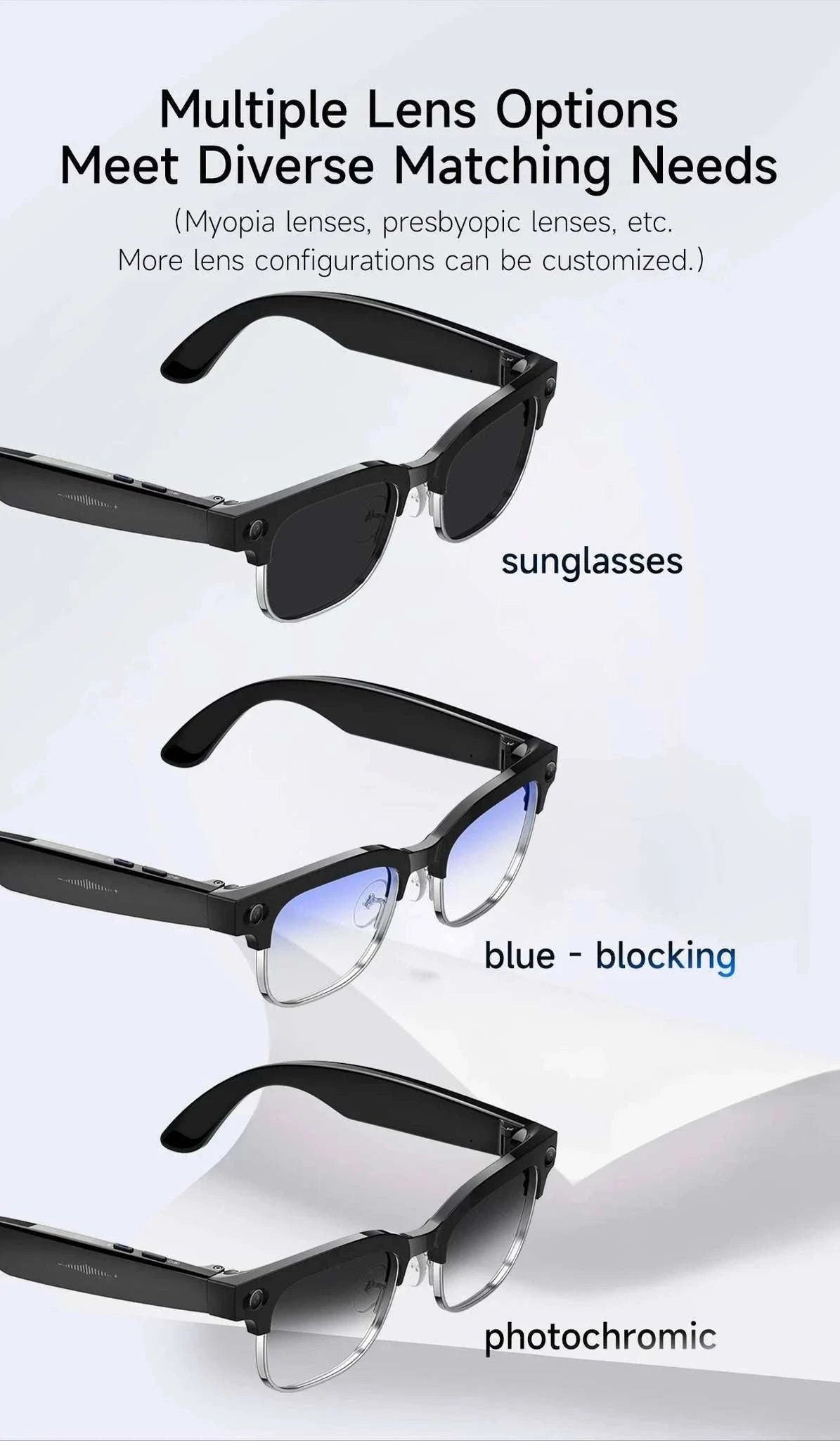 AI Smart Glasses with Camera, Calls, Translation & Audio-Change color