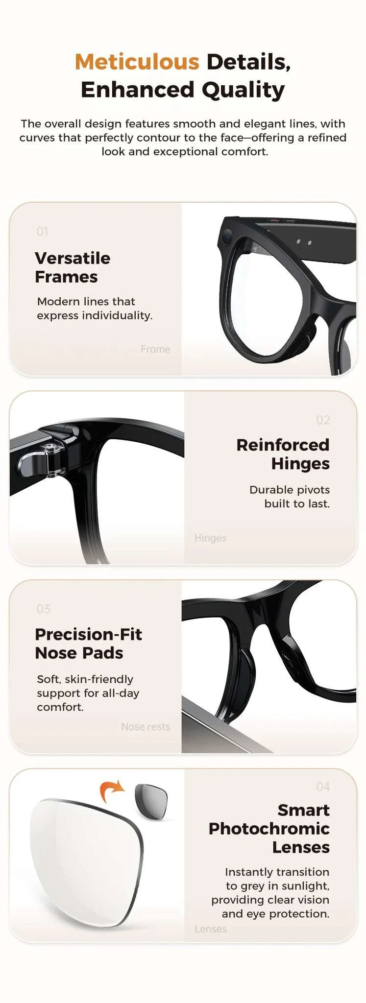 AI Smart Glasses with Camera, Translation & Bluetooth Audio-Black Color change A / CN