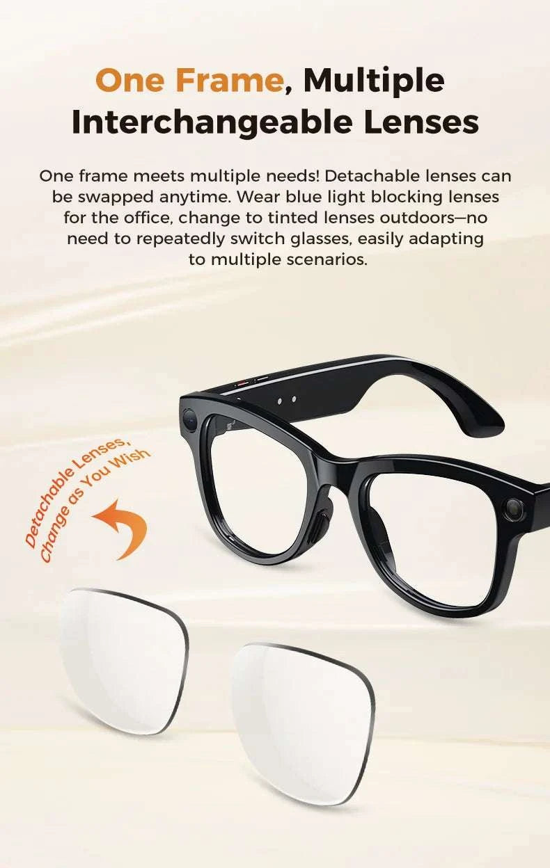 AI Smart Glasses with Camera, Translation & Bluetooth Audio-Black Color change A / CN