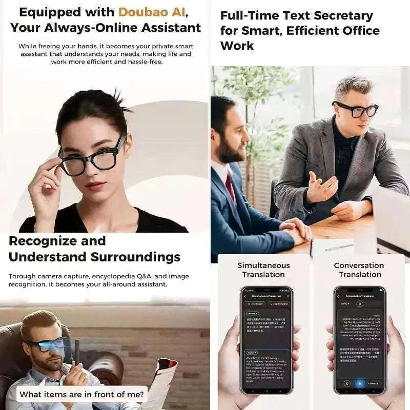 AI Smart Glasses with Camera, Translation & Bluetooth Audio-Black Color change A / CN