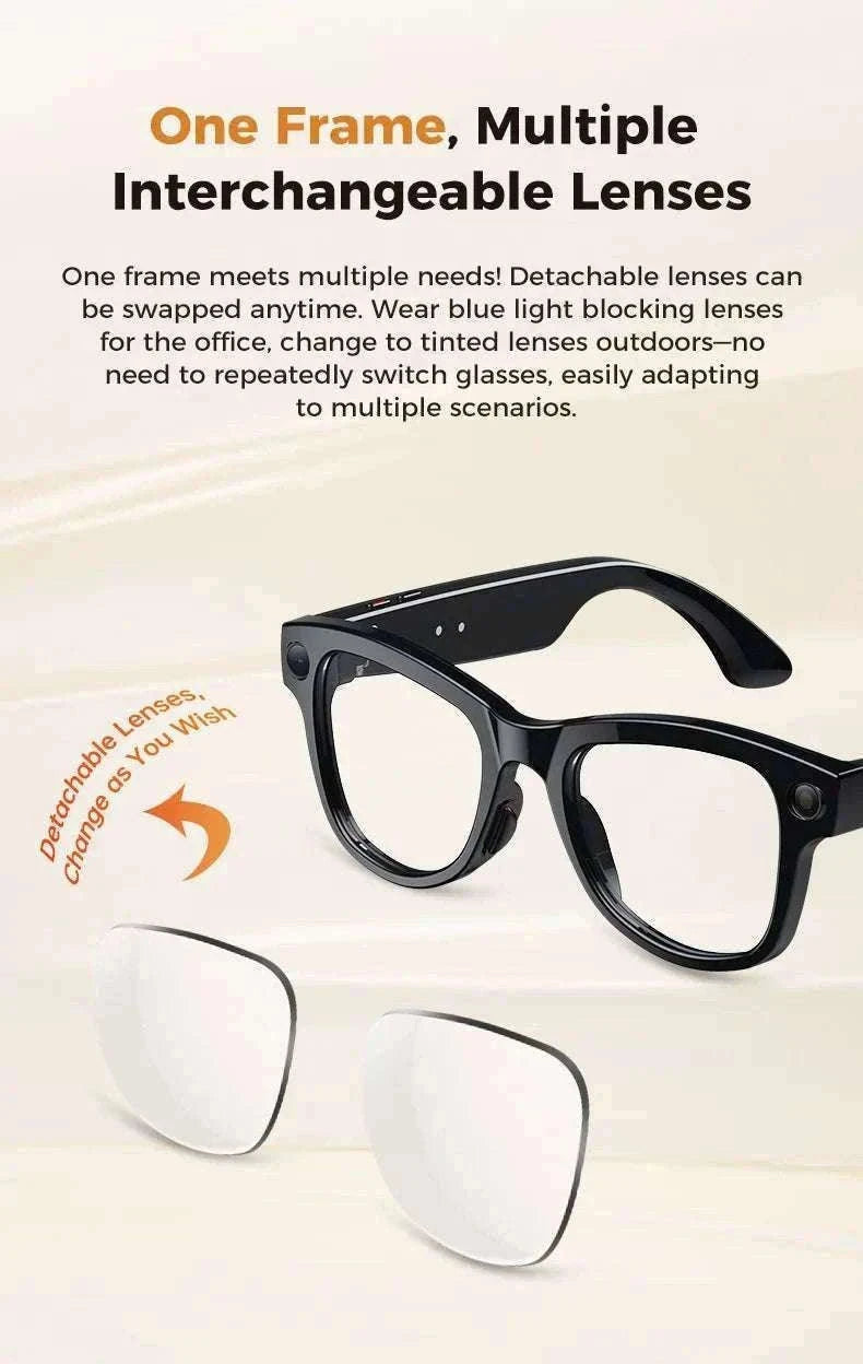 AI Smart Glasses with Camera, Translation & Bluetooth Audio-Black Color change A / CN