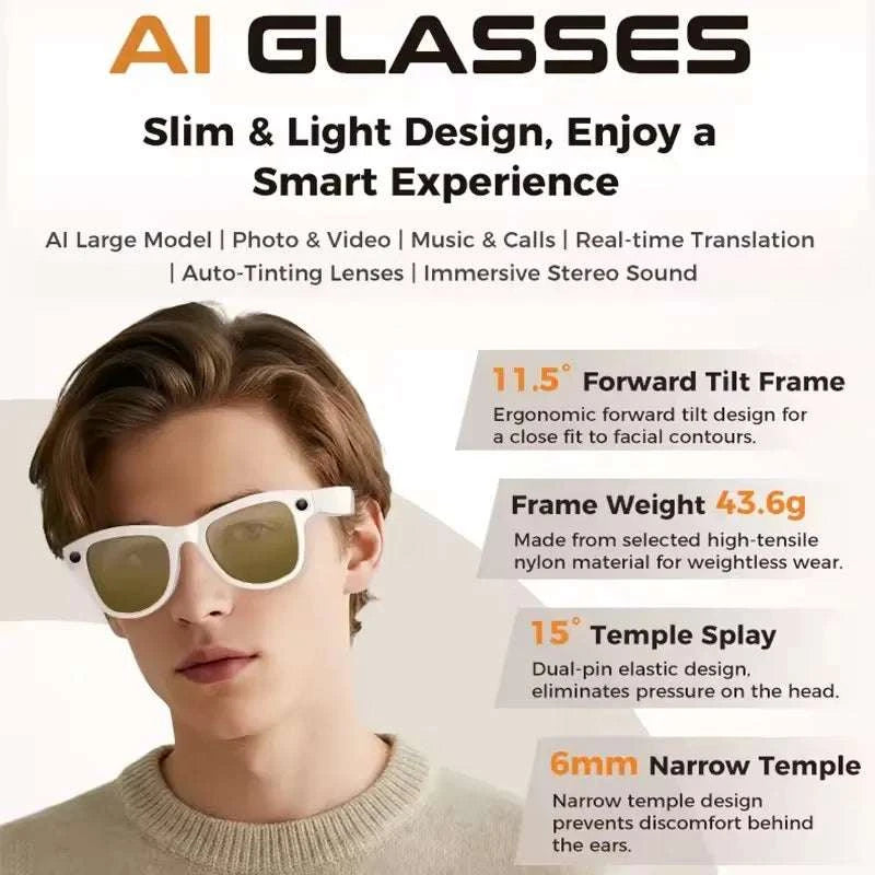 AI Smart Glasses with Camera, Translation & Bluetooth Audio-Black Color change A / CN