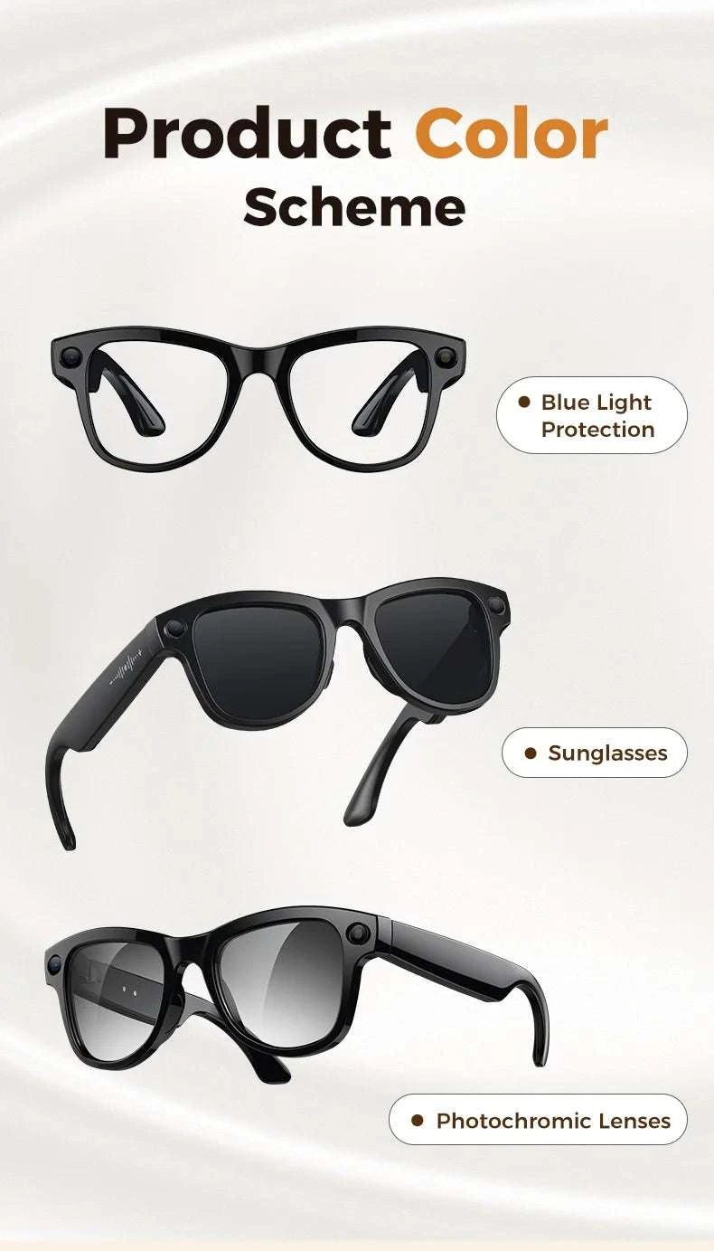 AI Smart Glasses with Camera, Translation & Bluetooth Audio-Black Color change A / CN
