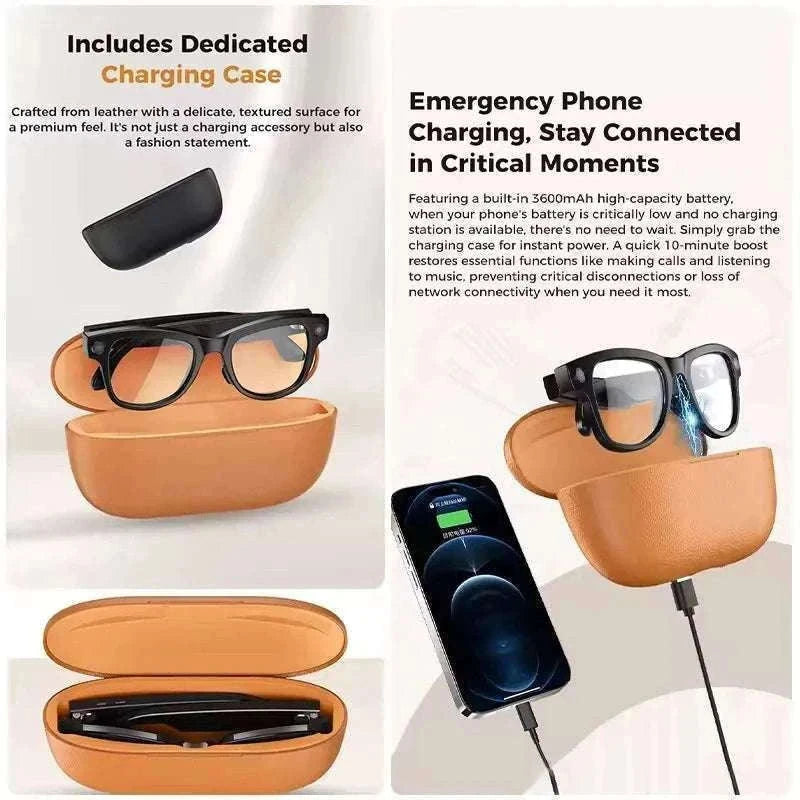 AI Smart Glasses with Camera, Translation & Bluetooth Audio-Black Color change A / CN
