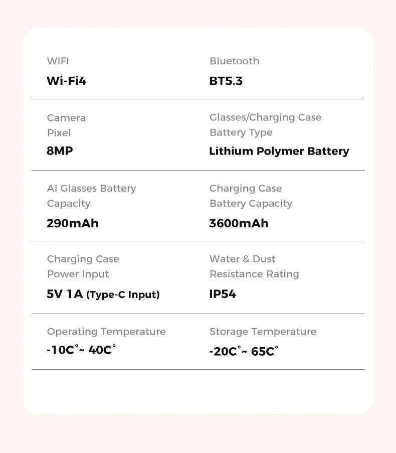 AI Smart Glasses with Camera, Translation & Bluetooth Audio-Black Color change A / CN