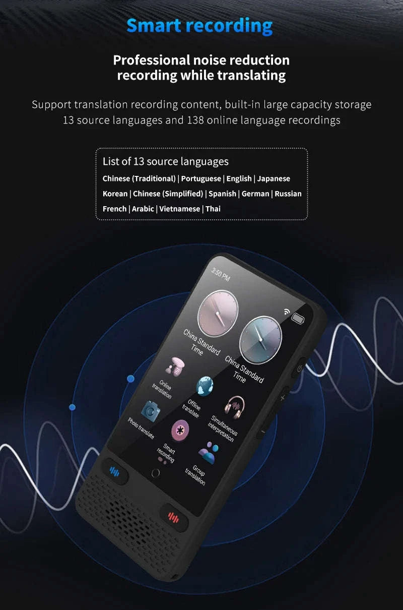 AI Voice Translator Device with Real-Time Two-Way Language Translation-Black / China Mainland