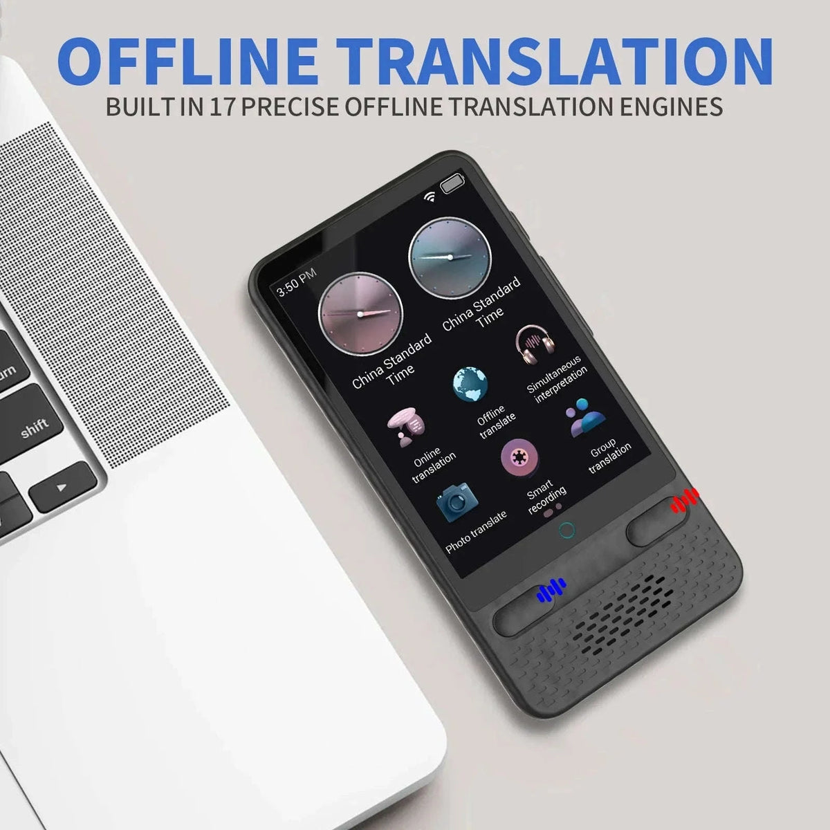 AI Voice Translator Device with Real-Time Two-Way Language Translation-Black / China Mainland