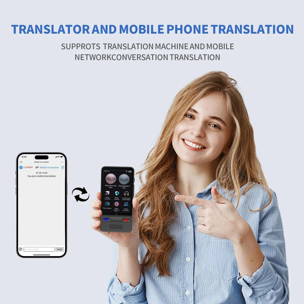 AI Voice Translator Device with Real-Time Two-Way Language Translation-Black / China Mainland