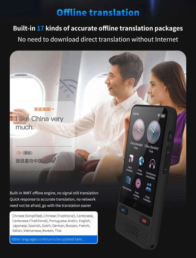AI Voice Translator Device with Real-Time Two-Way Language Translation-Black / China Mainland