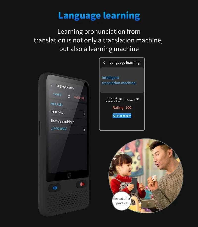 AI Voice Translator Device with Real-Time Two-Way Language Translation-Black / China Mainland
