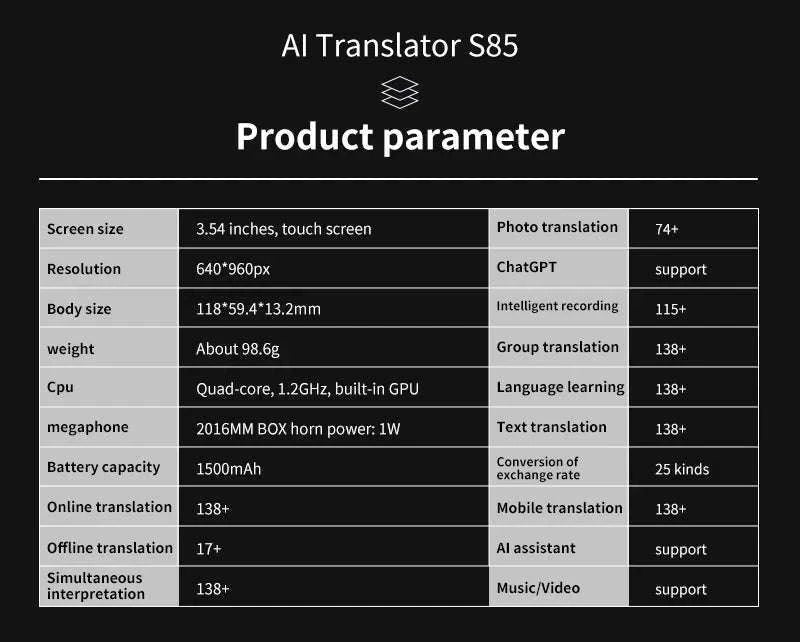 AI Voice Translator Device with Real-Time Two-Way Language Translation-Black / China Mainland