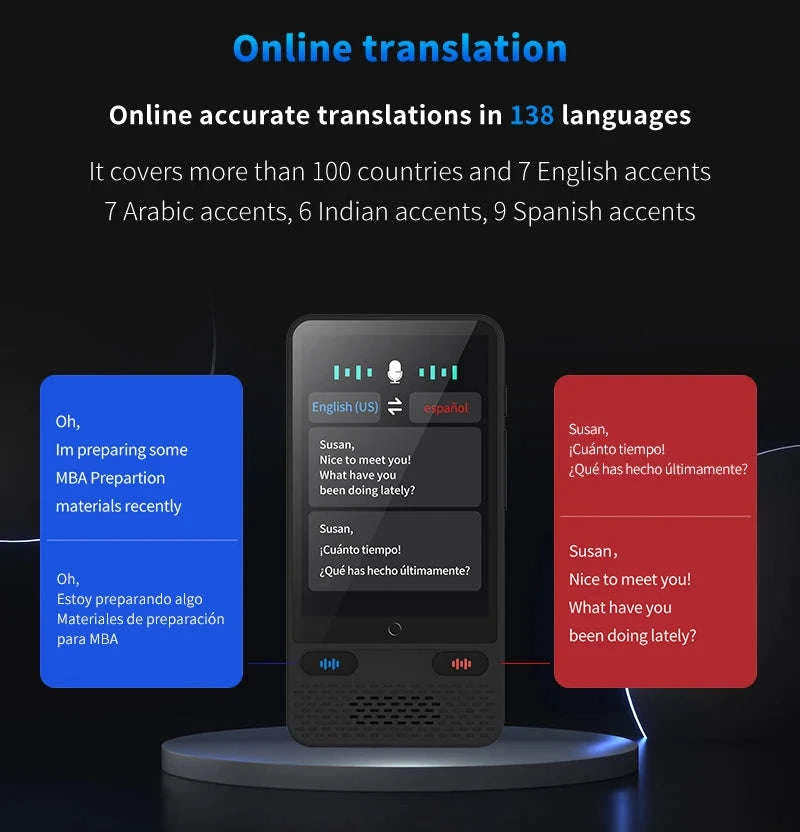AI Voice Translator Device with Real-Time Two-Way Language Translation-Black / China Mainland