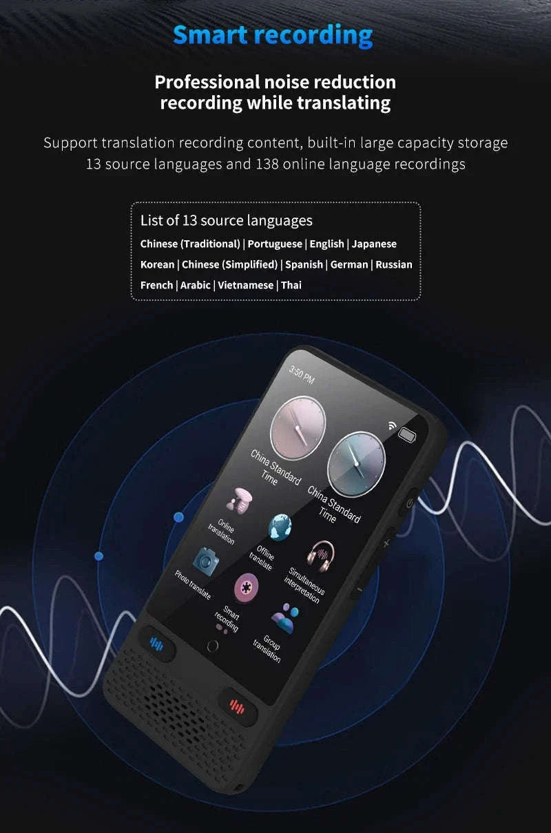 AI Voice Translator Device with Real-Time Two-Way Language Translation-Black / China Mainland