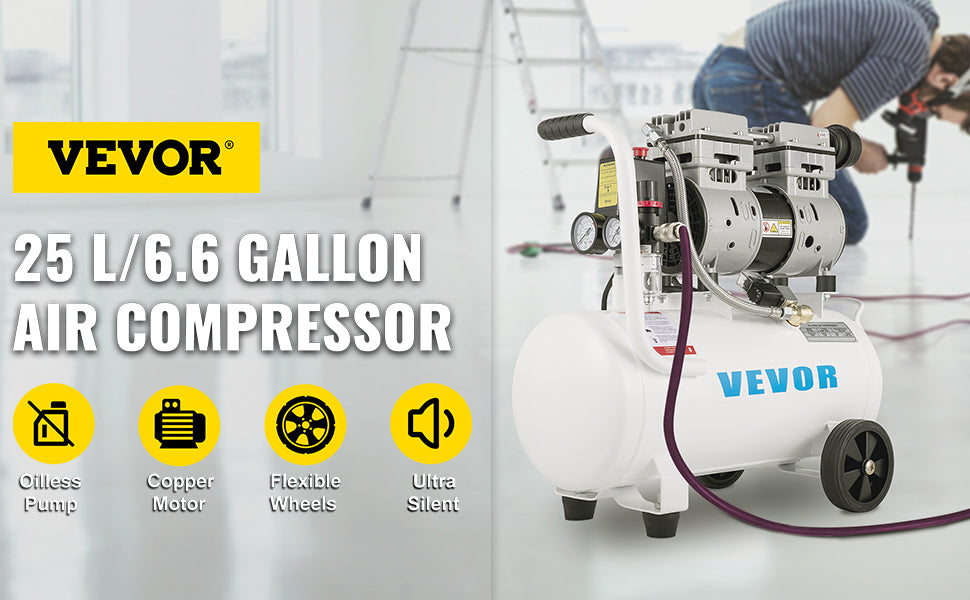 Bezolejový tichý vzduchový kompresor 750W 1HP 25L/60L pro domácnost a garáž