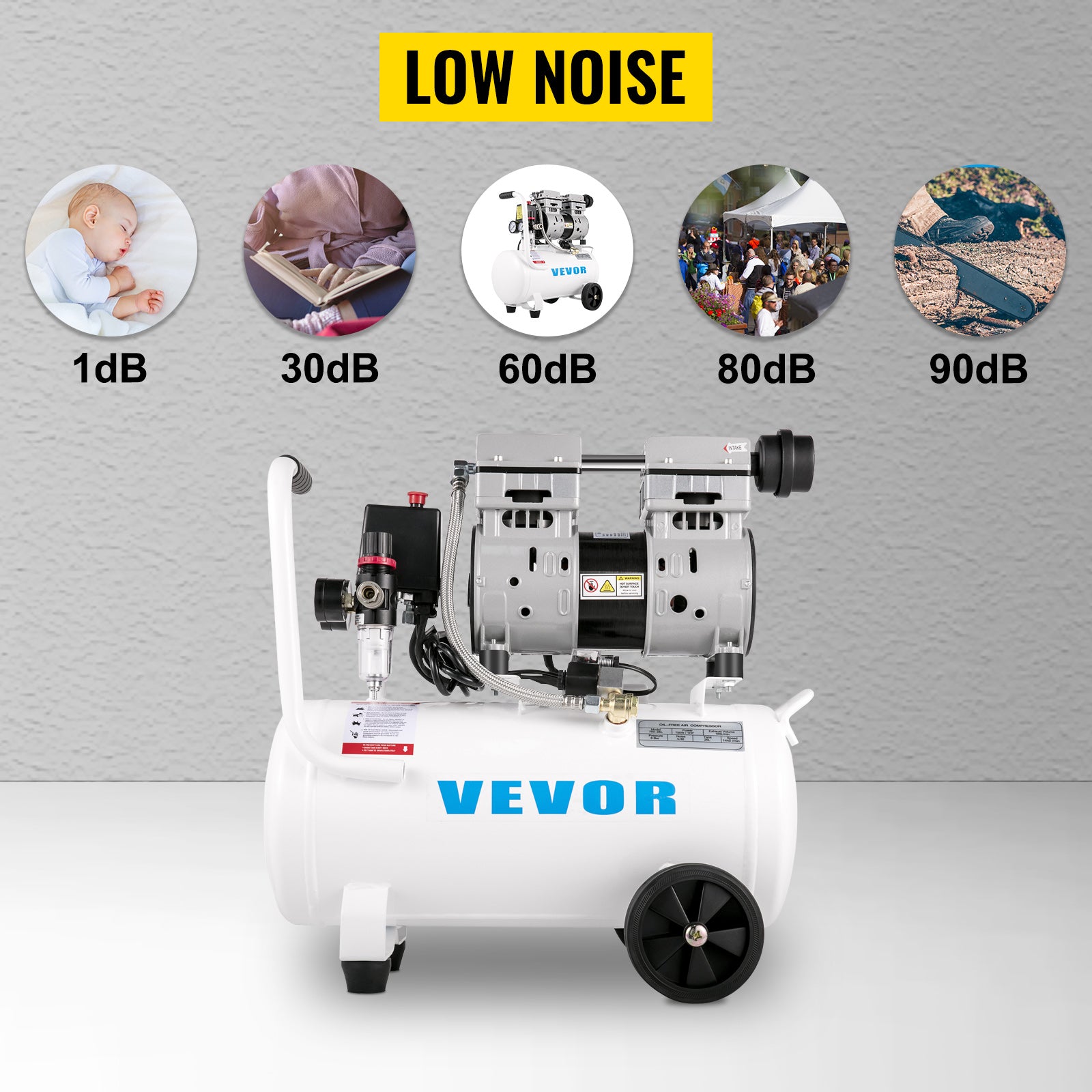 Bezolejový tichý vzduchový kompresor 750W 1HP 25L/60L pro domácnost a garáž