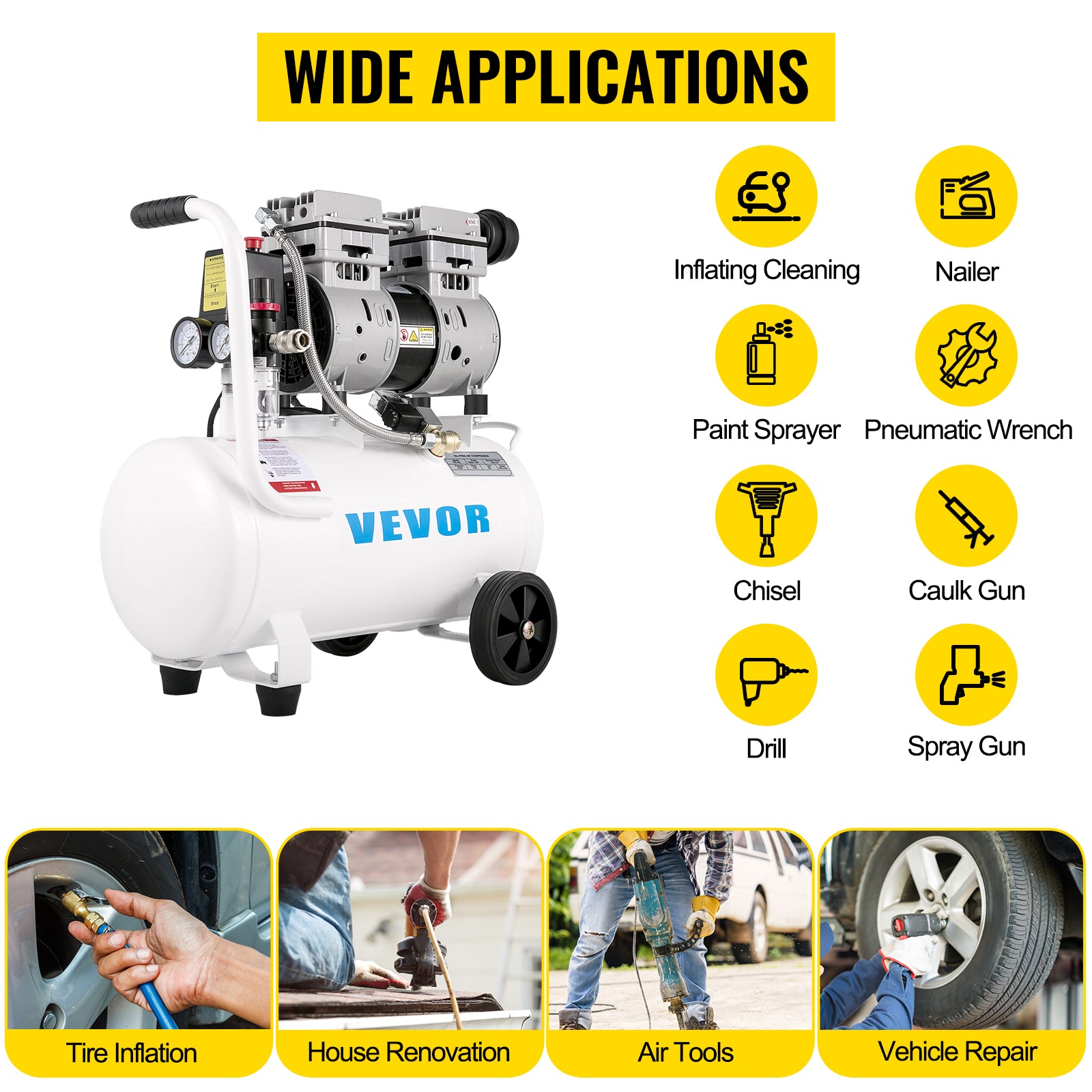 Bezolejový tichý vzduchový kompresor 750W 1HP 25L/60L pro domácnost a garáž