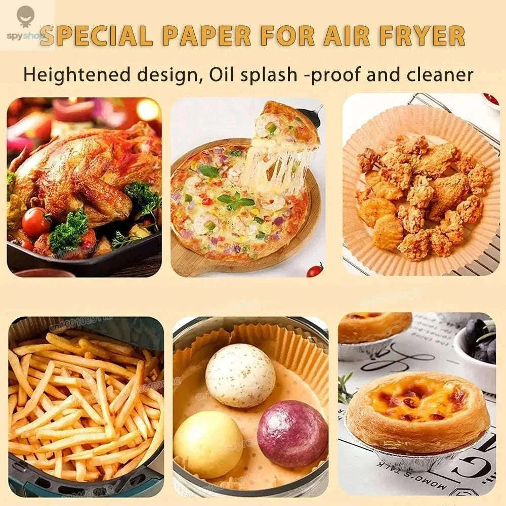 Air Fryer Paper Liners, Non-Stick, Greaseproof, 50 Pack-White 50Pcs-16cm