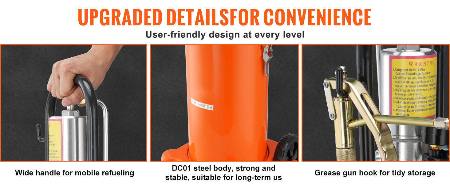 Air Operated Grease Pump with Hose and Wheels, 50:1 Ratio-3 Gal / Germany