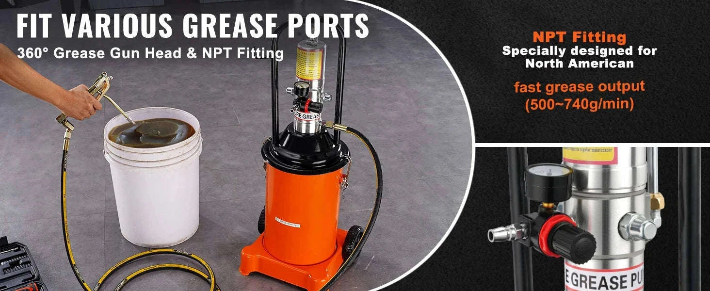 Air Operated Grease Pump with Hose and Wheels, 50:1 Ratio-3 Gal / Germany