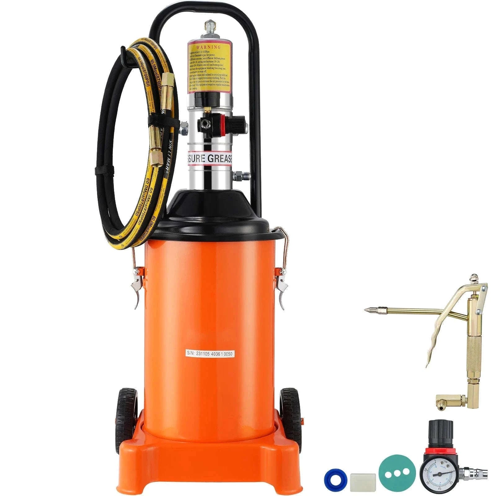 Air Operated Grease Pump with Hose and Wheels, 50:1 Ratio-3 Gal / Germany