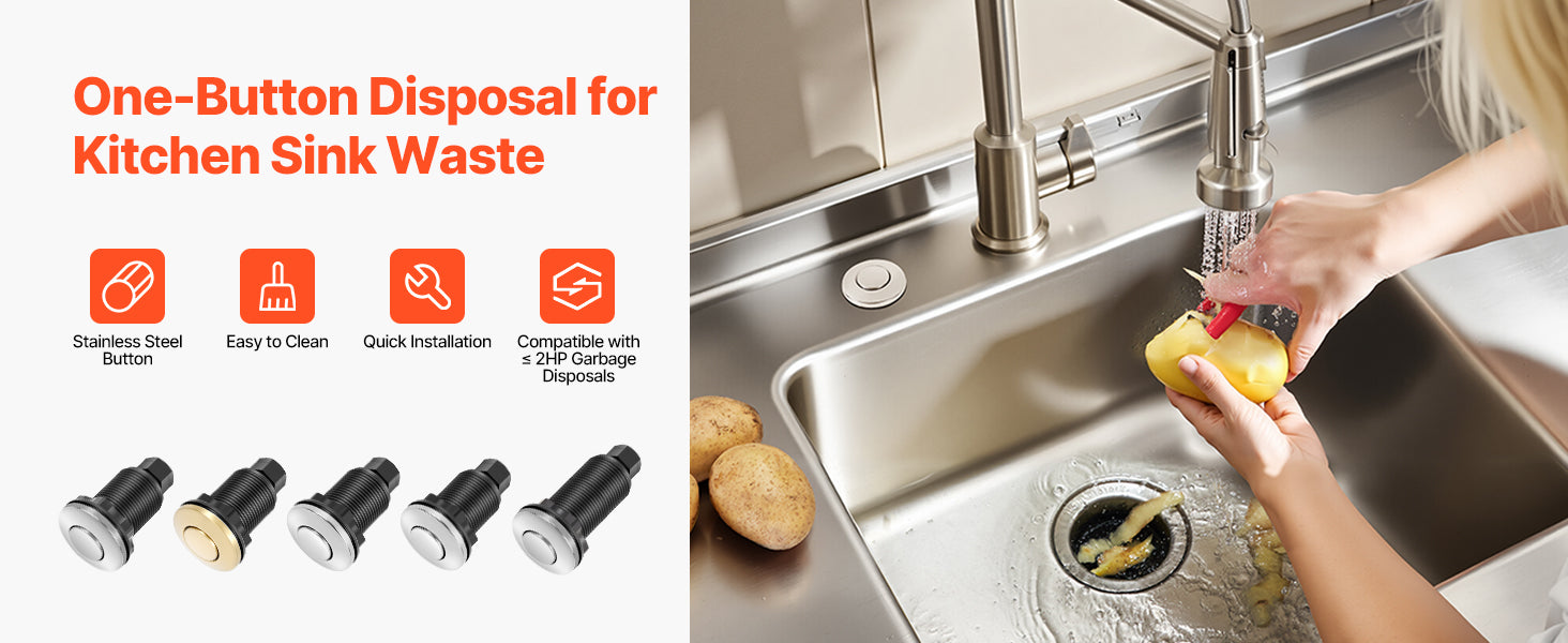 SucceBuy Garbage Disposal Air Switch Kit 2.5" Sink Top Air Switch for Waste Disposal Polished Stainless Steel ON/OFF Push Button