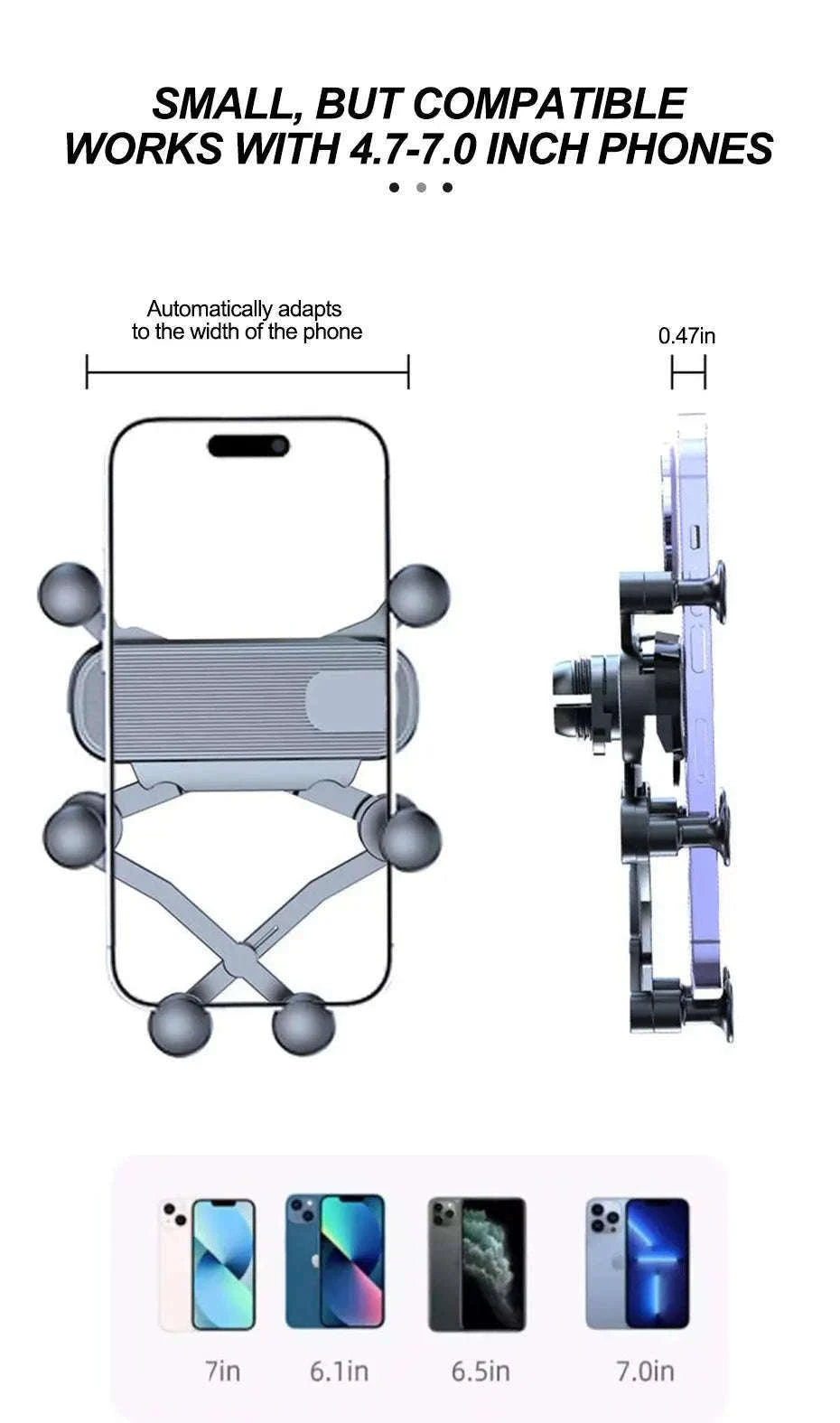 Air Vent Car Phone Holder for 4.7-7 Inch Smartphones-Short