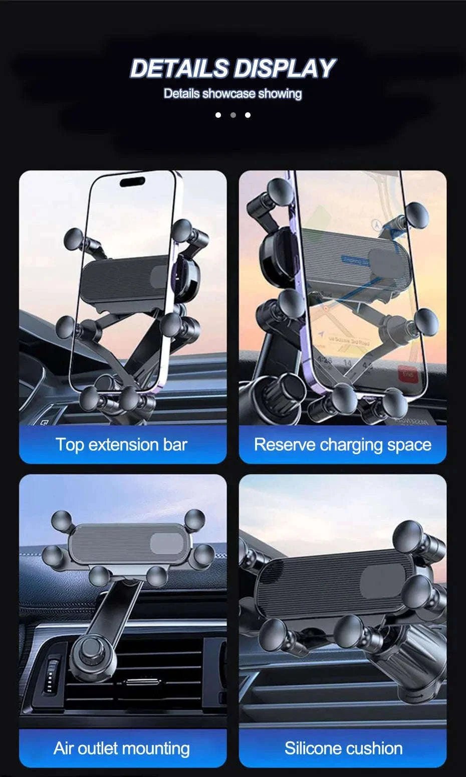 Air Vent Car Phone Holder for 4.7-7 Inch Smartphones-Short