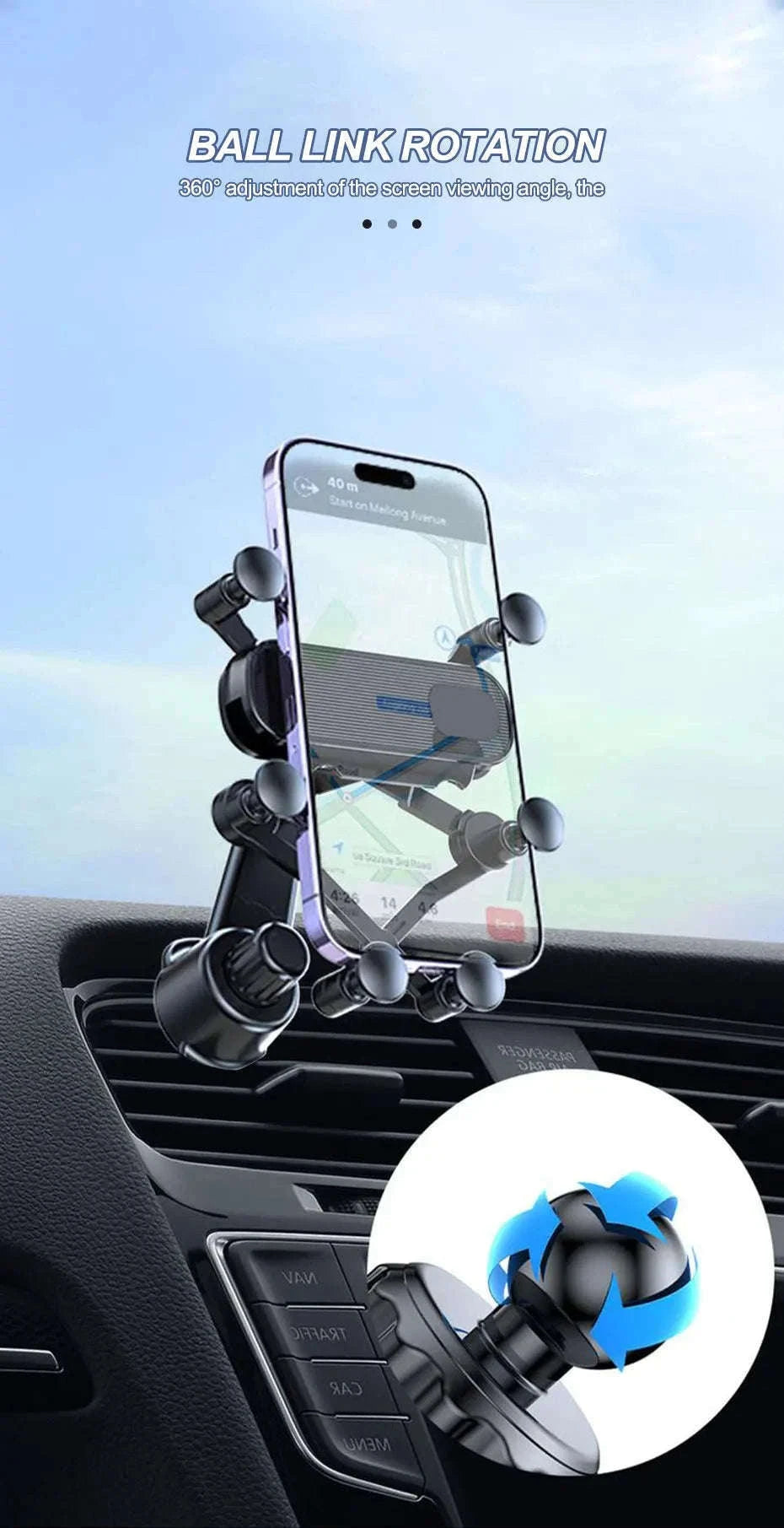 Air Vent Car Phone Holder for 4.7-7 Inch Smartphones-Short