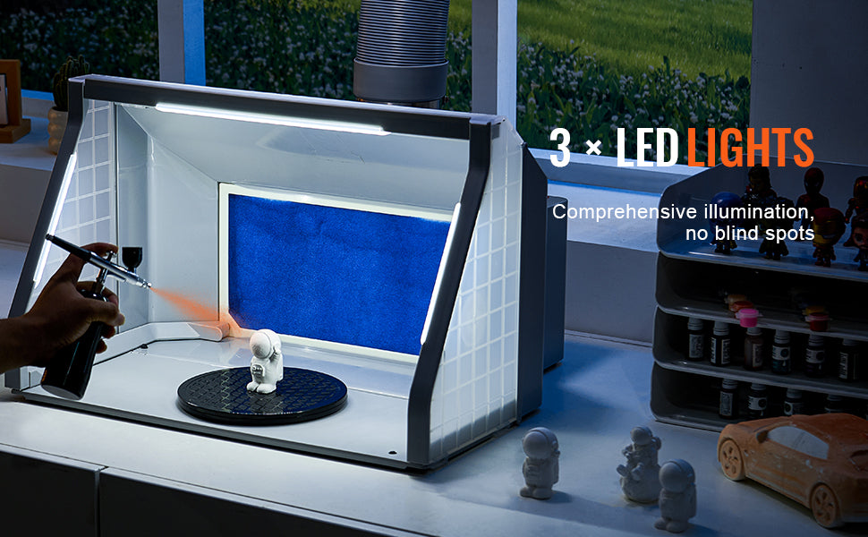 Draagbare Airbrush Spuitcabine met Dubbele Ventilatoren, LED-verlichting en Slang