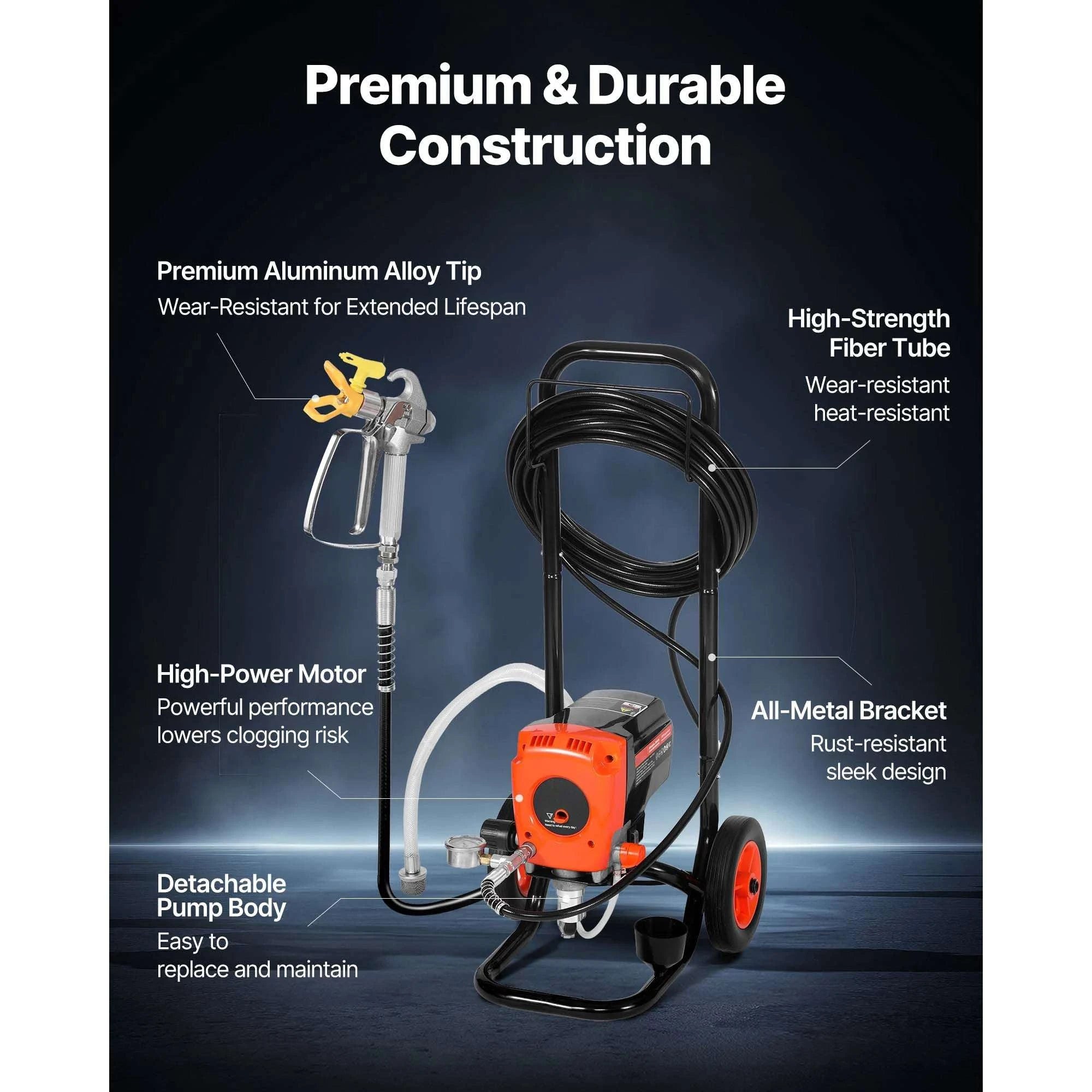 Airless Paint Sprayer with Cart High Pressure 3000–3300 PSI-650W 0.32GPM / United States