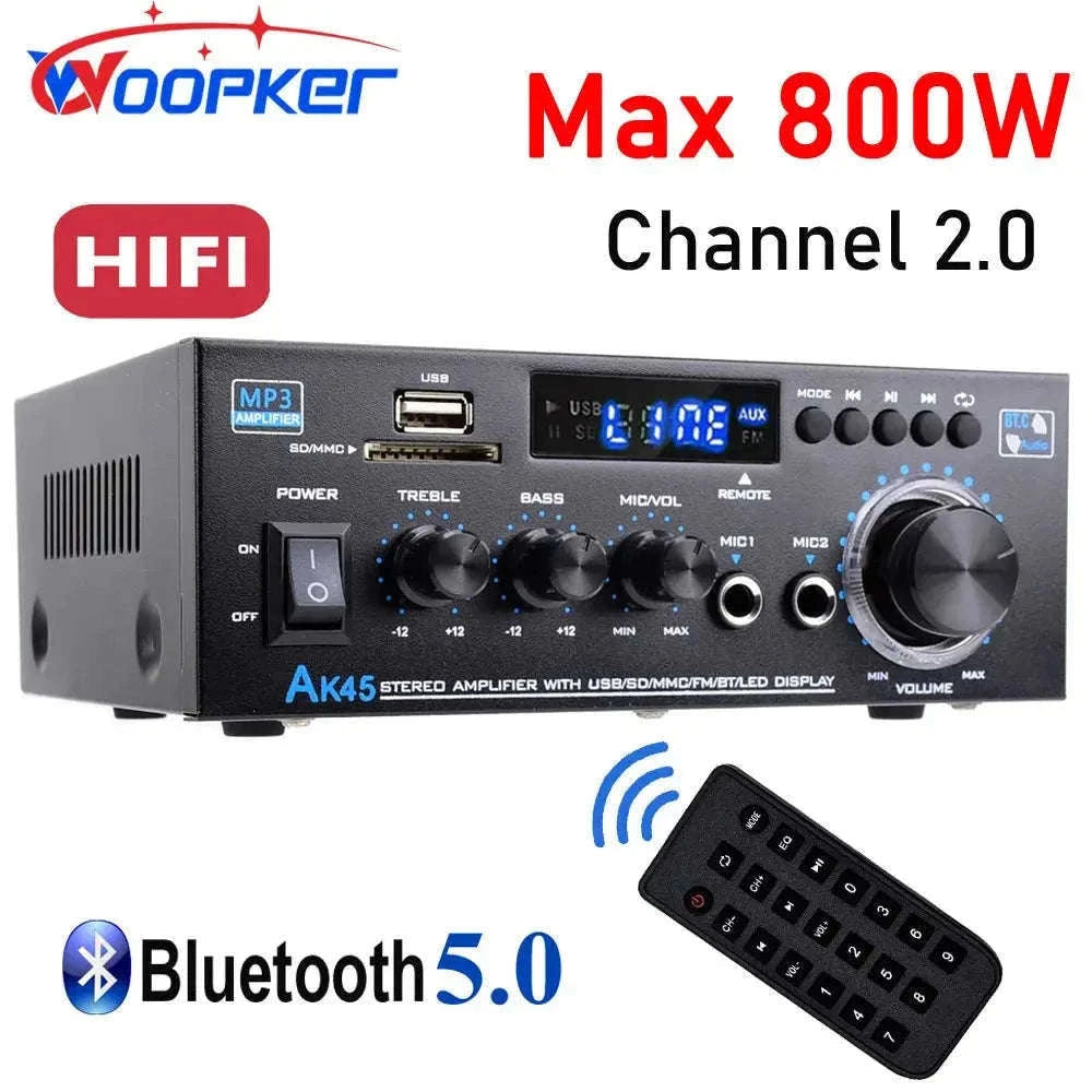 AK45 HiFi Bluetooth Amplifier with Multi-Input Stereo Sound-UK Plug