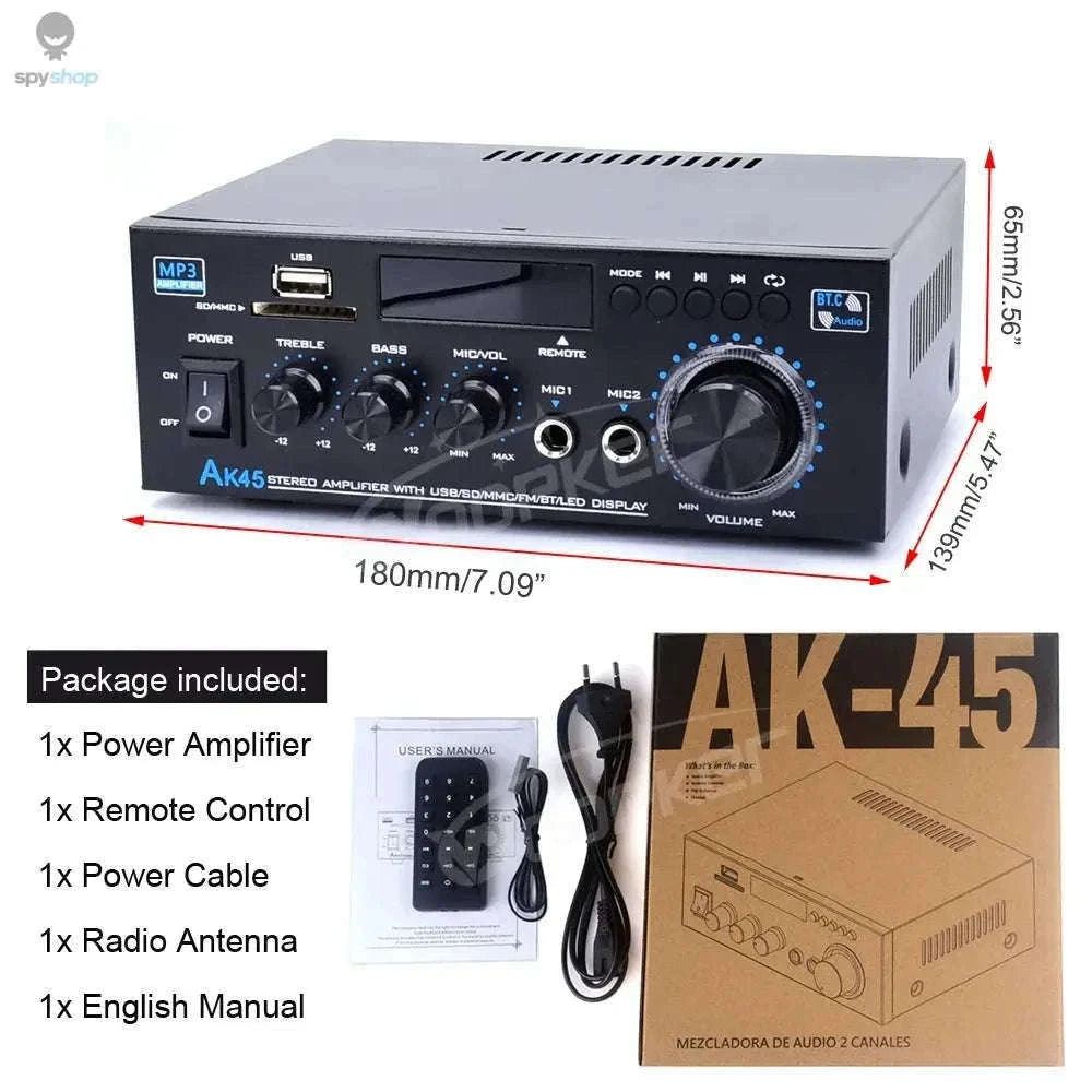 AK45 HiFi Bluetooth Amplifier with Multi-Input Stereo Sound-UK Plug