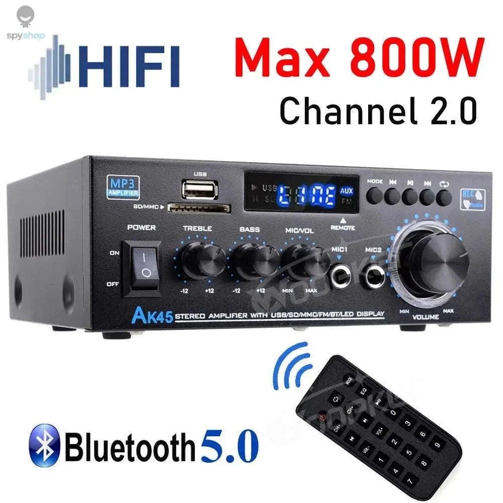 AK45 HiFi Bluetooth Amplifier with Multi-Input Stereo Sound-UK Plug