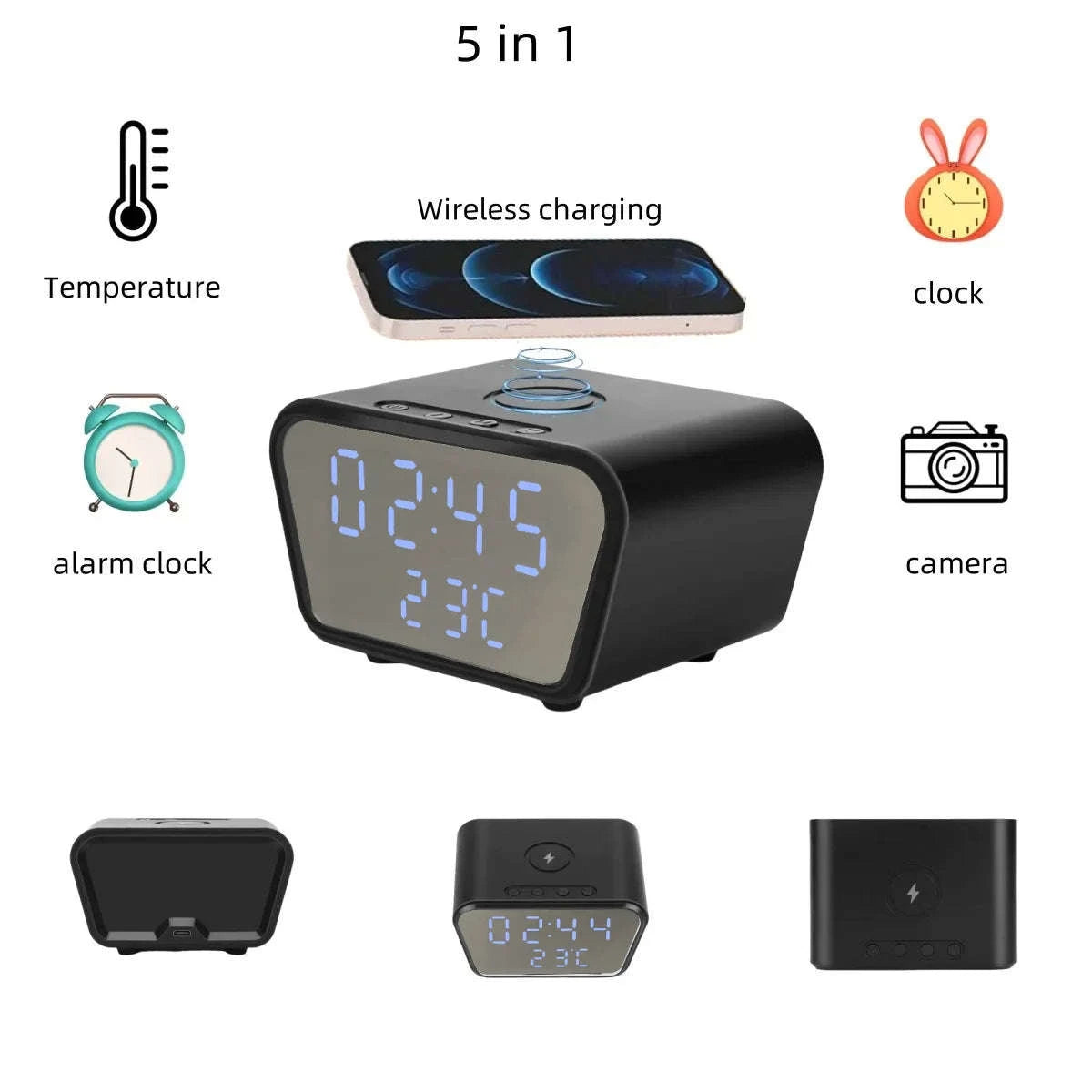 Alarm Clock Camera with Wireless Charging and 4K Mini Security Camera-With 128GB SD Card / China Mainland
